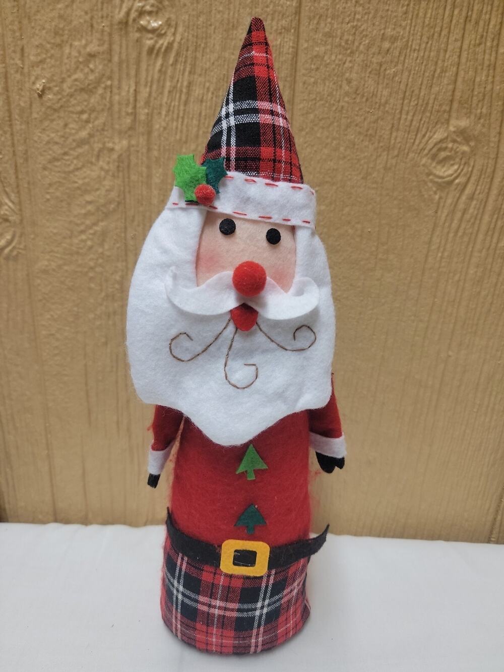 Felt Bean Bag Bottom Santa Claus 15" Red Plaid Flannel Design